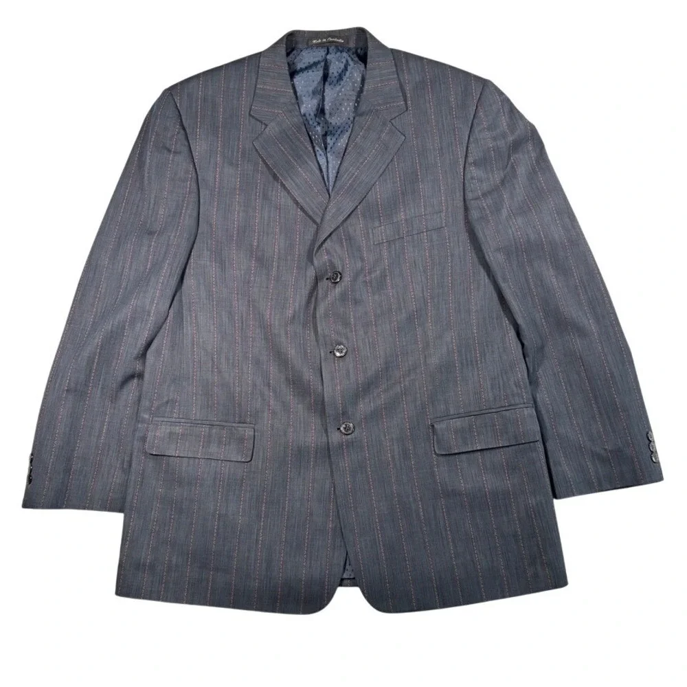 Mazzoni Navy Red Pinstripe 3 Button Blazer Sport Coat Jacket 46L Bold Neo-Preppy